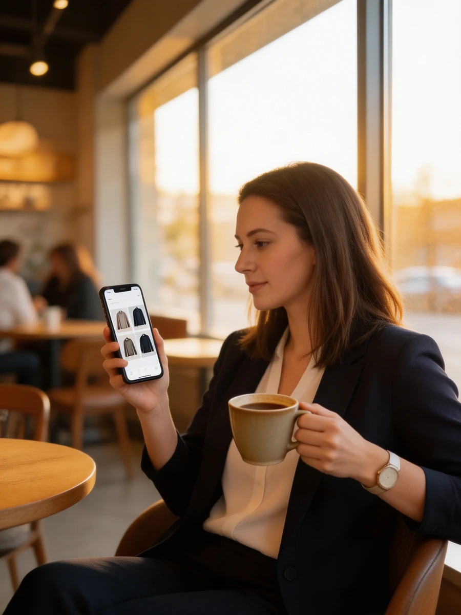 Mobilos vásárló böngészi a webáruház kategóriaoldalát